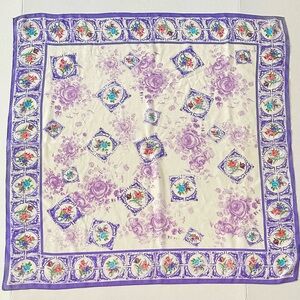 VTG 1970s-80s Honey 100% Silk Scarf Purple Rose & Diamond Motif Japan